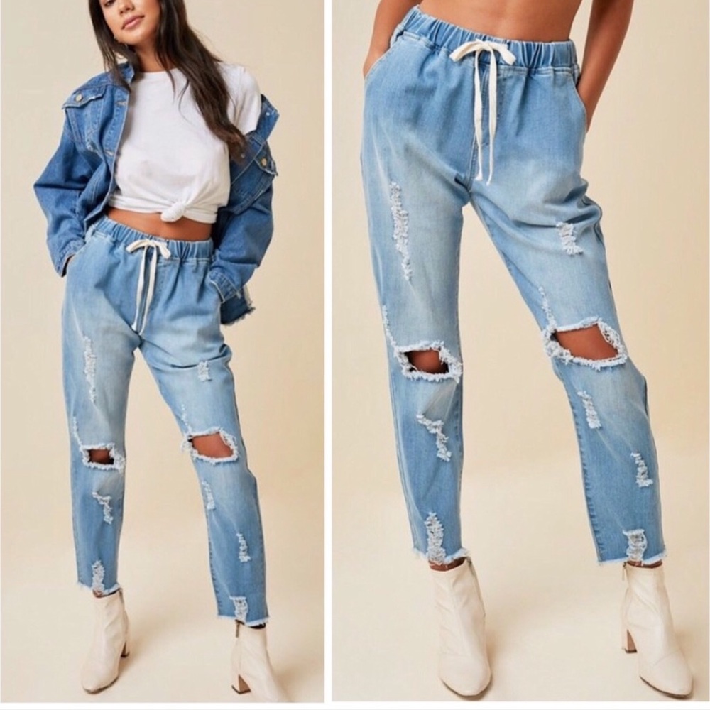 Denim Distressed Joggers
